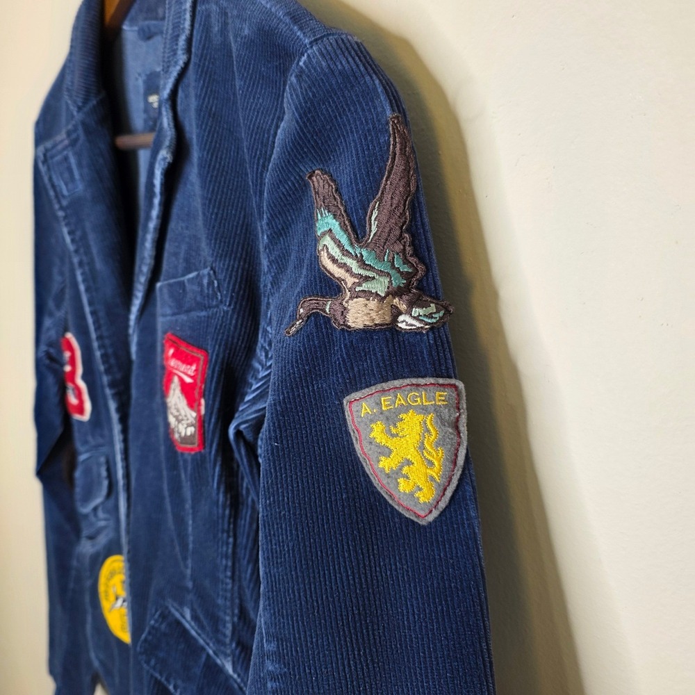 American Eagle Jacket Womens Small Blue Corduroy Elbow Patch Preppy Academia - Picture 3 of 10